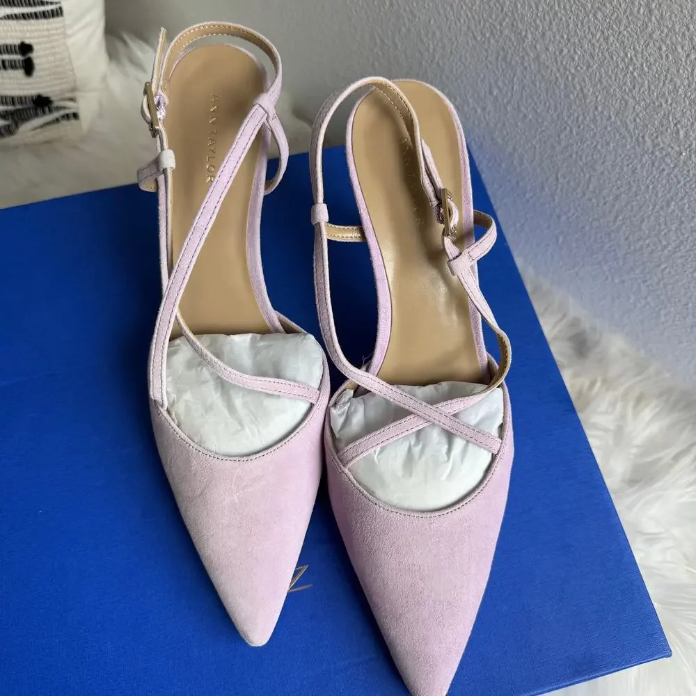 Ann Taylor Lavender Suede Pointy Toe Ankle Strap Heels NWOB 8M